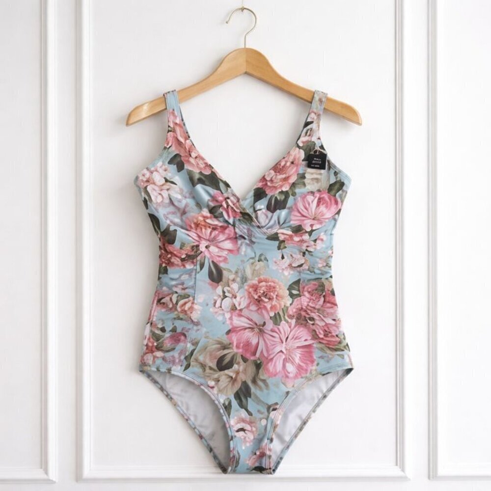 NEW Sunseeker Abelia Floral Ruched Side One Piece Swimsuit E-F Cup NWT